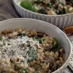 Risotto in grey bowls
