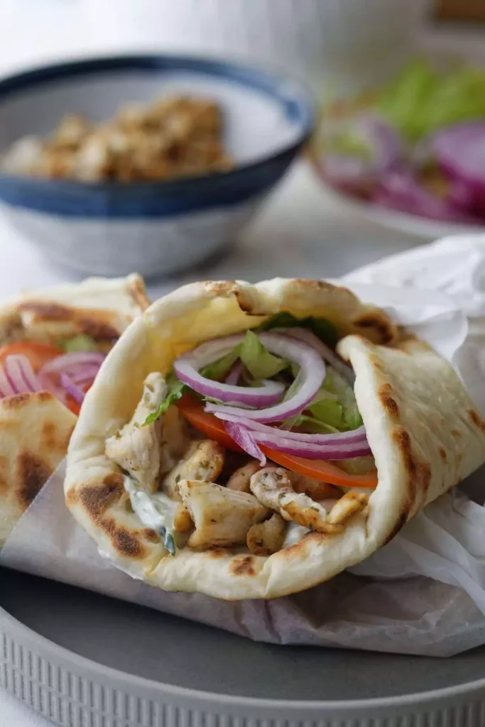 Pita rolled and filled with chicken and vegetable