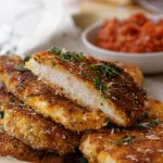 crumbed chicken showing cross section