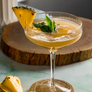 Pineapple yellow drink in coupe martini glass