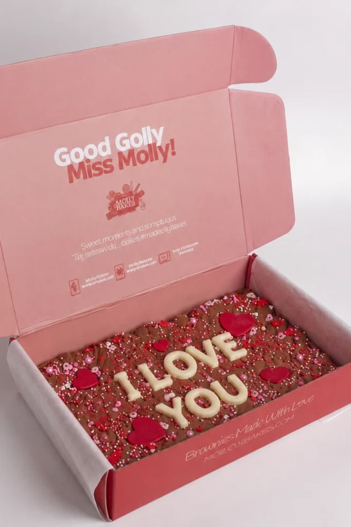 'I Love You' Written with white choc letters on brownie Slab