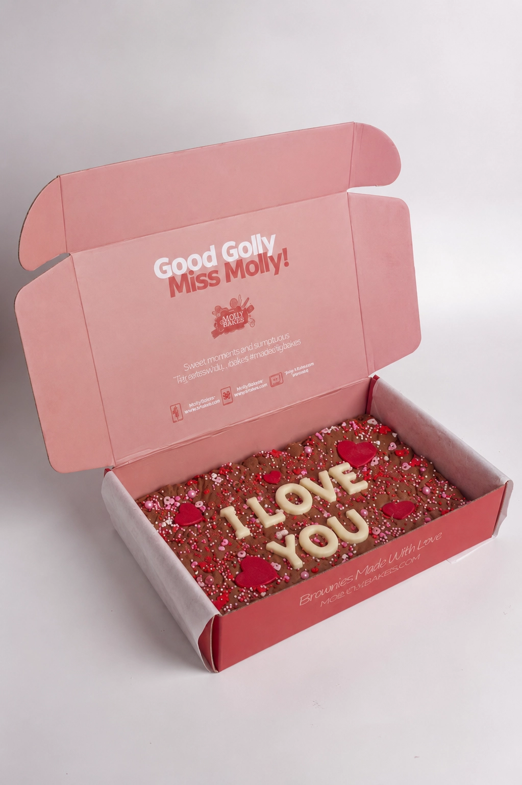 'I Love You' Written with white choc letters on brownie Slab